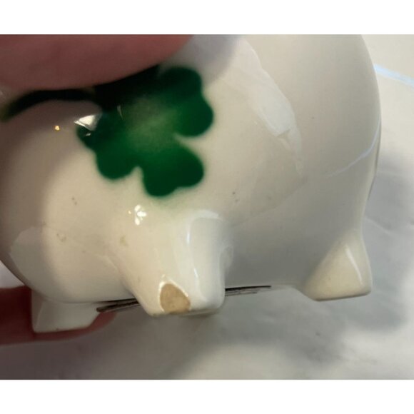 Goebel Germany White Ceramic Piggy Bank With Shamrock Design & Glass Eyes NO KEY - Picture 9 of 9